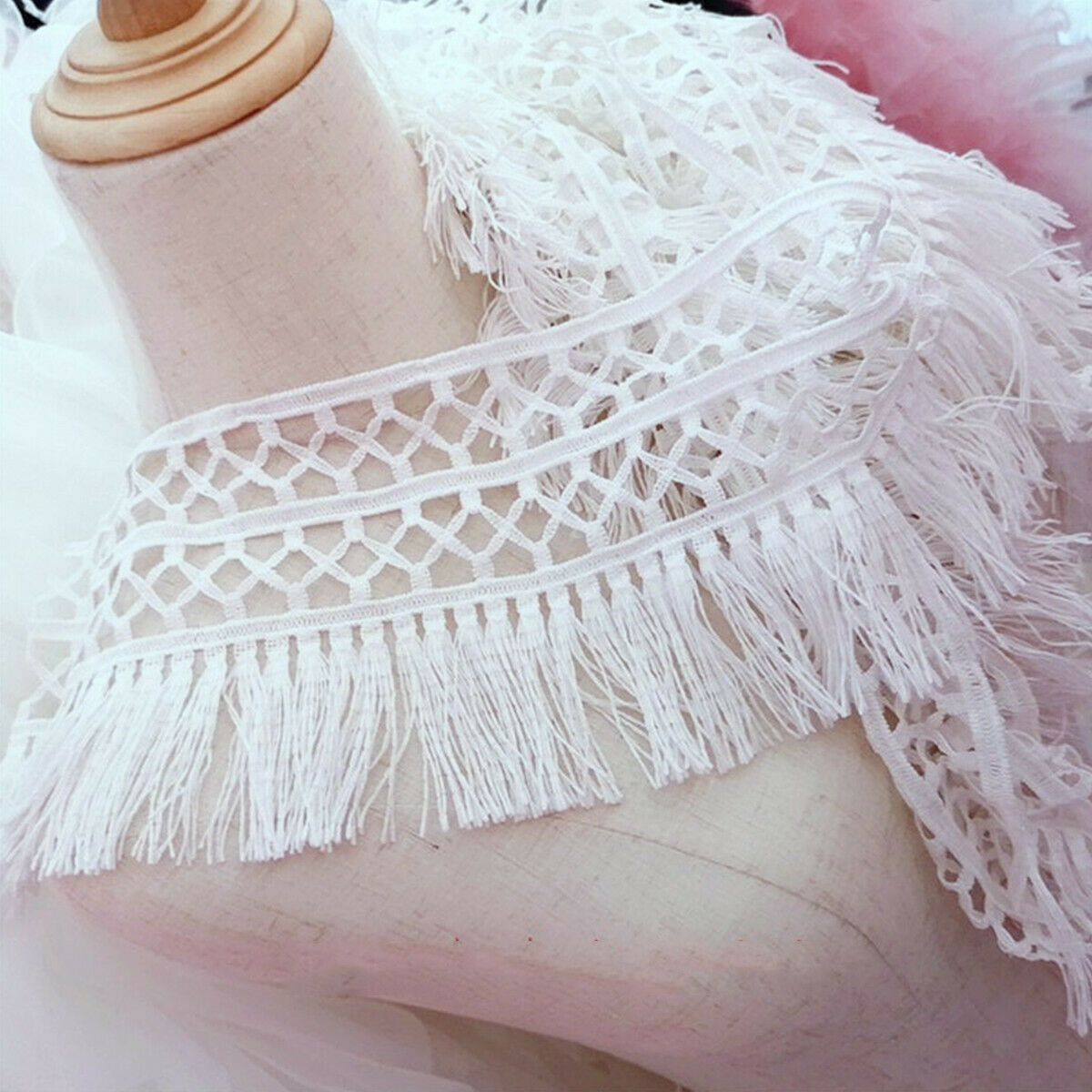 1M Hallow Tassel Venise Lace Fringe Applique Lace Collar Sewing DIY Trim Craft