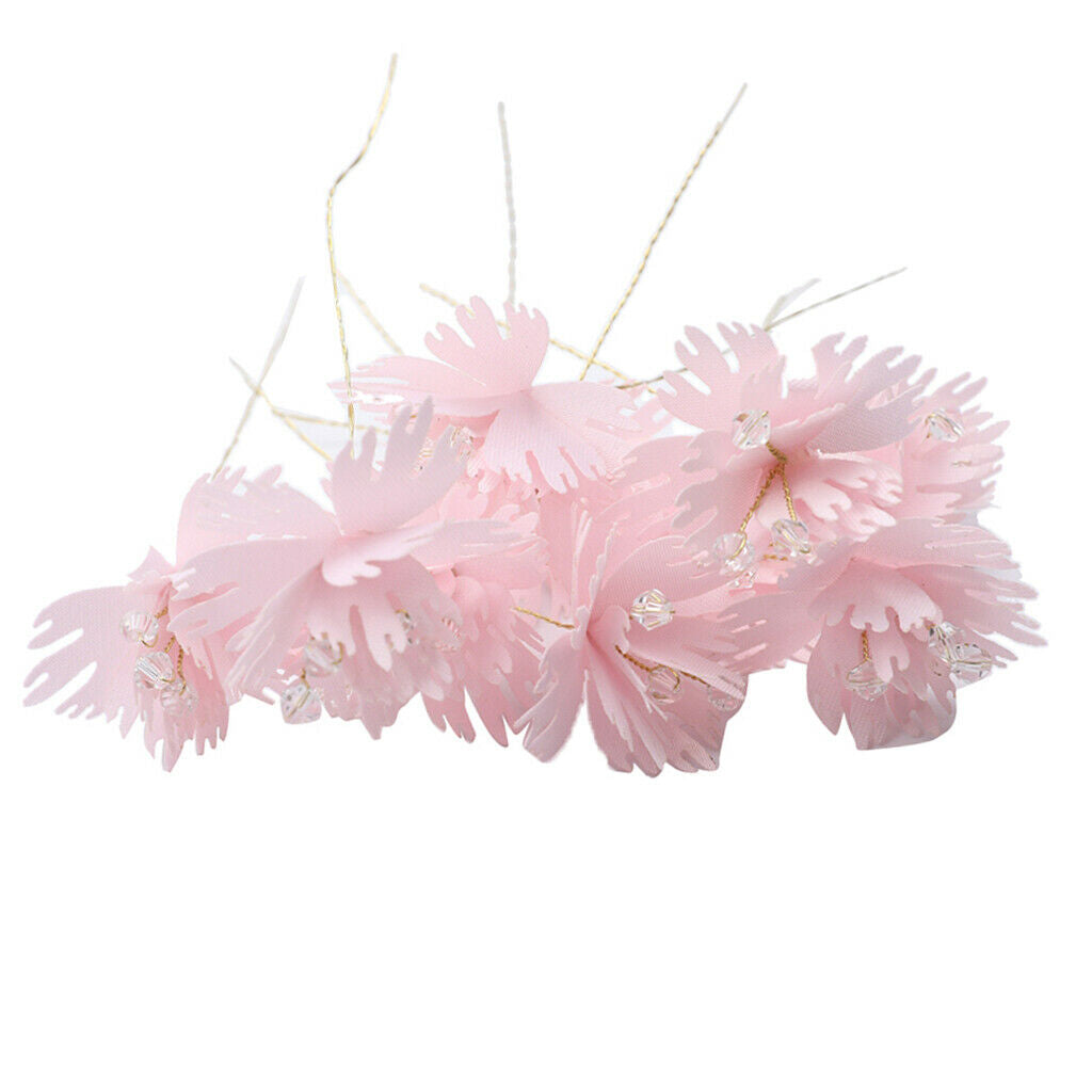 10xHandmade Crystal Artificial Edelweiss Flowers Bridal Hairpiece Pink
