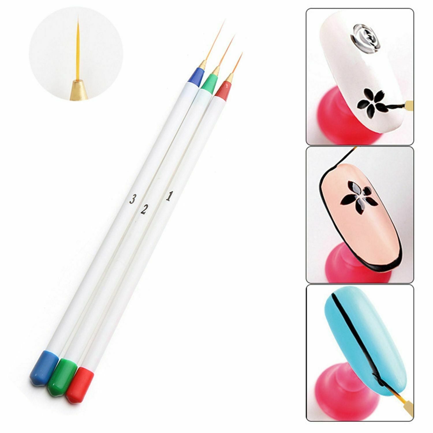 French Line Stripe Drawing Pen Manicure Tools With Wooden Handle Nail Art Brush