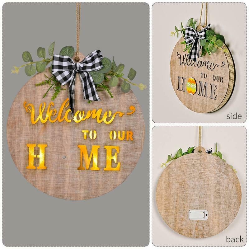 Interchangeable Home Sign for Front Door Holiday Home Decor Sign with LED Light