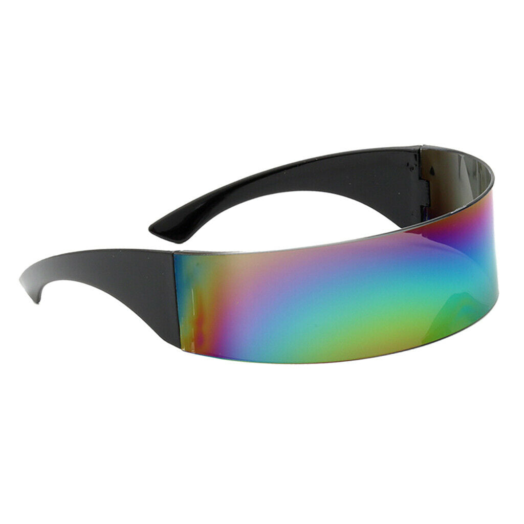 2Pcs Futuristic Wrap Visor Sunglasses Flat Top Shield Shades Party Props