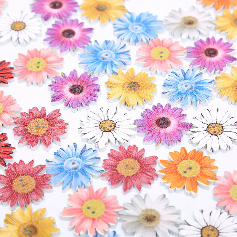 50pcs Flower Series Wood Buttons Sewing Scrapbooking  DIY Clothing Wooden DY XC