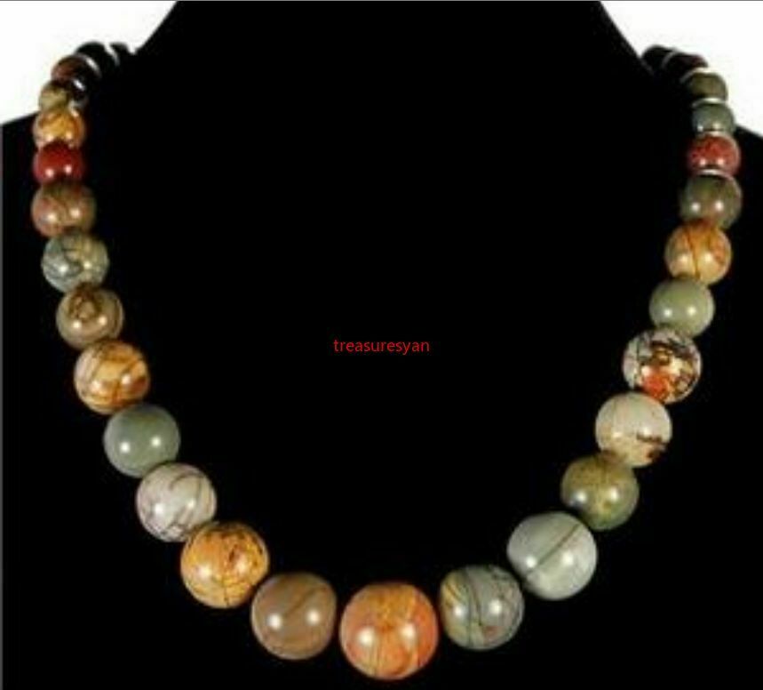Natural 6-14mm Multicolor Picasso Jasper Beads Necklace 17.5" A+
