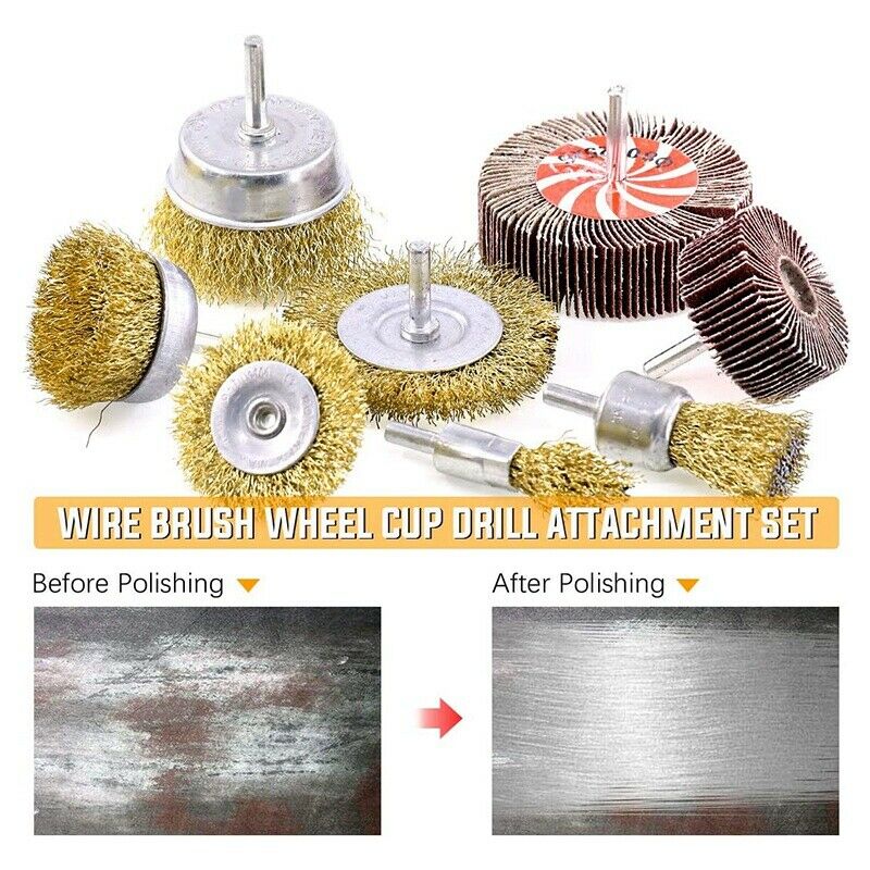 8Pcs Steel Twist K Wire Wheel Brush Set for Drill Crimped Cup with 1/4-inch ShS4