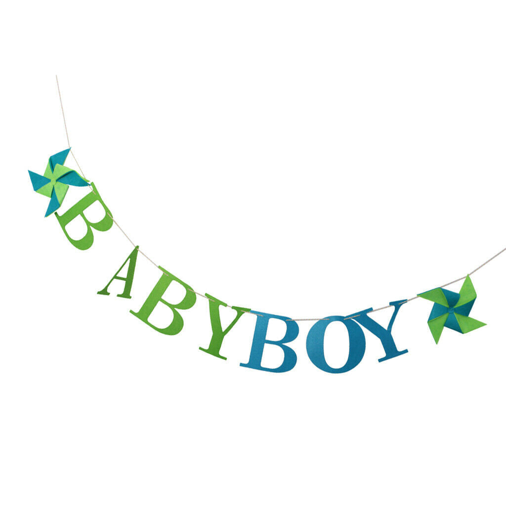 Fresh Green Blue Windmill Baby Boy Letter Bunting Banner Birthday Christening