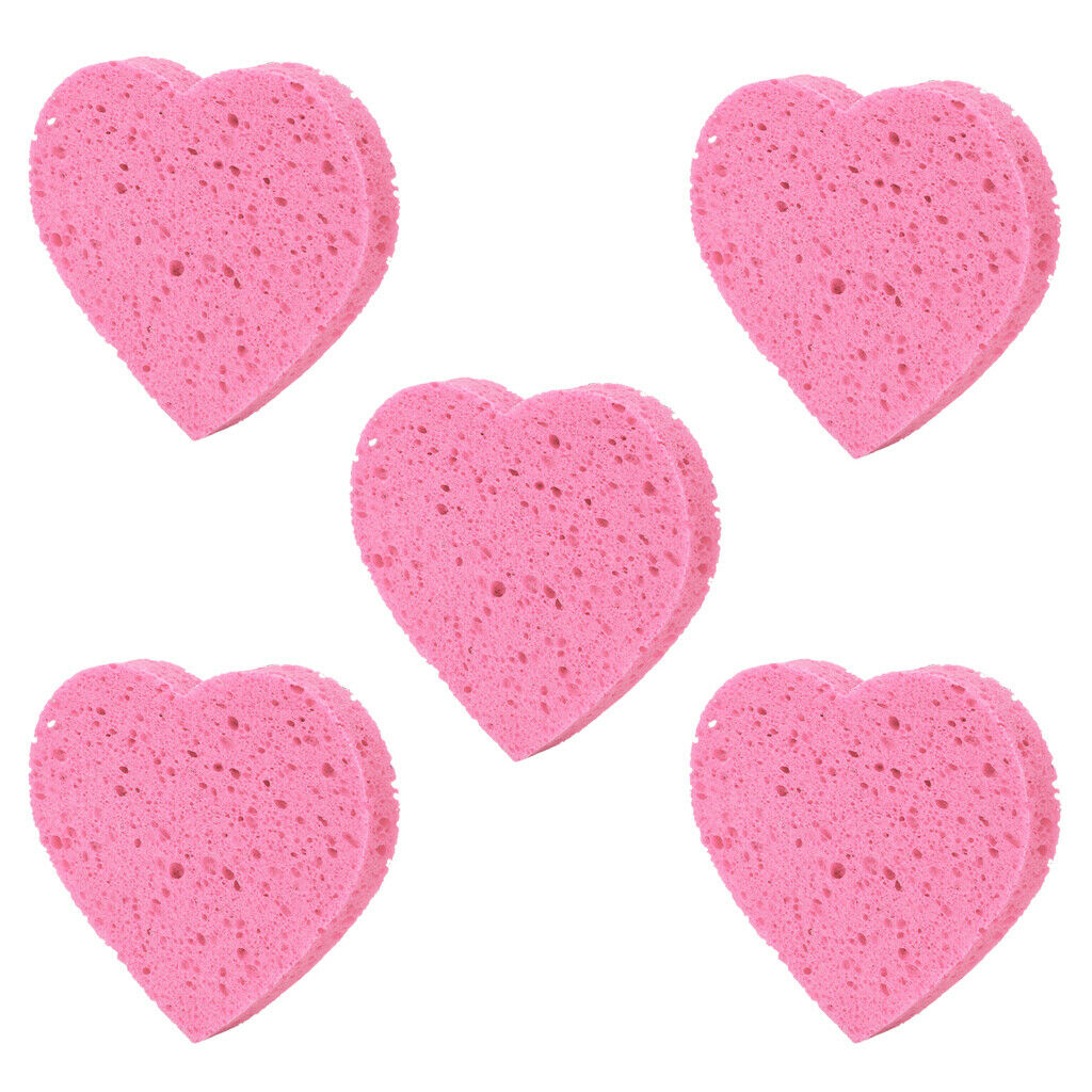 5Pcs Heart Shaped Face Cleansing Sponge Washing Pad Makeup Removal Puff Pink