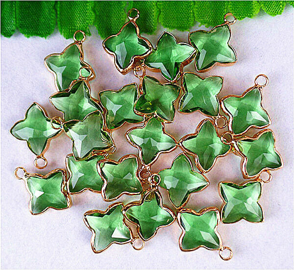 50Pcs 18x14x5mm Faceted Wrapped Green Titanium Crystal Clovers Pendant DIY HH811