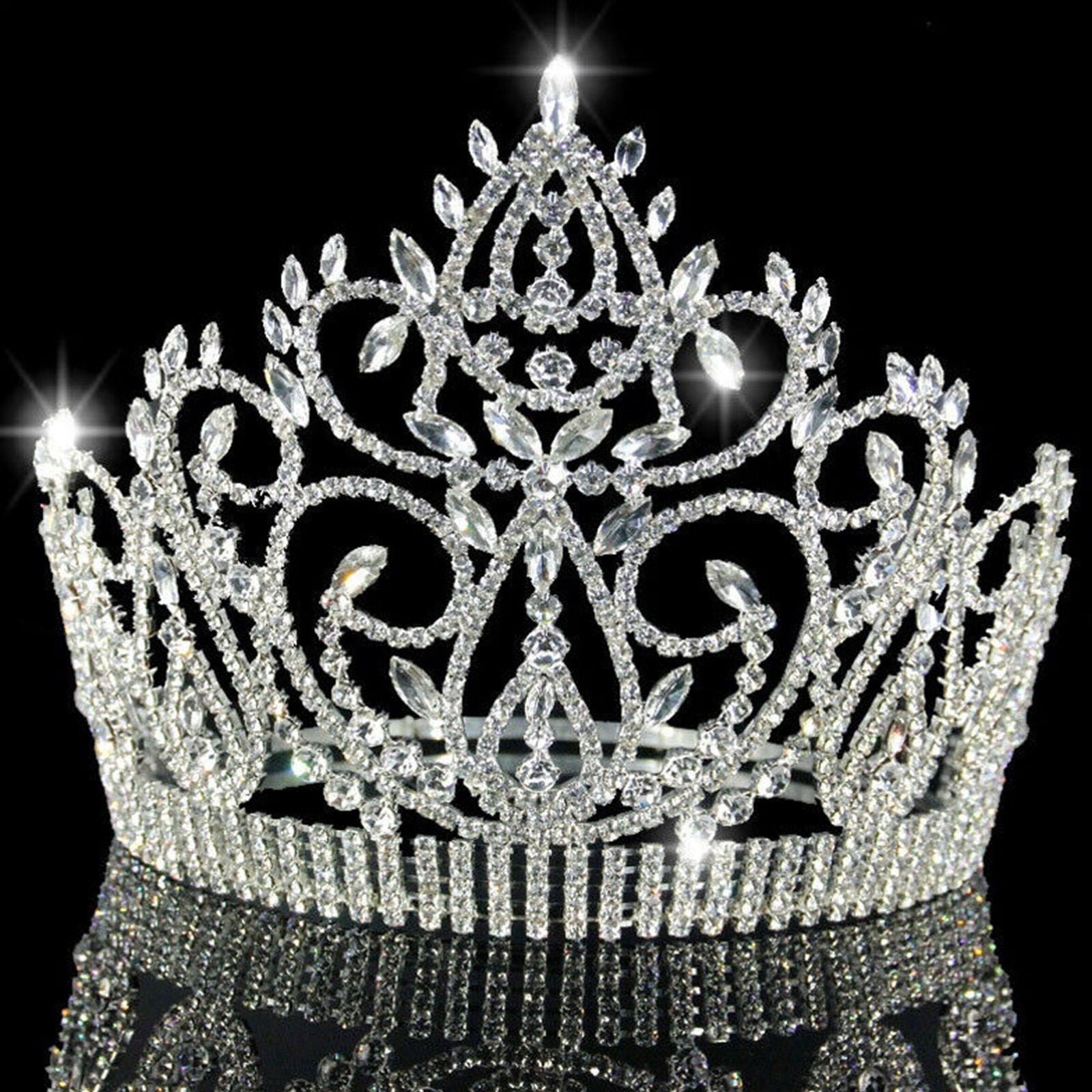 17cm High Crystal Huge Tiara Crown Wedding Bridal Party Pageant Prom Adjustable
