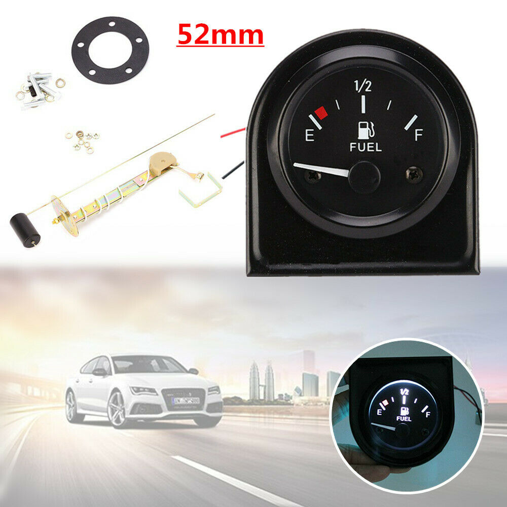 Car Racing 52MM 12V Fuel Gauge Gasoline Meter Instrument Set Black w/ White LED