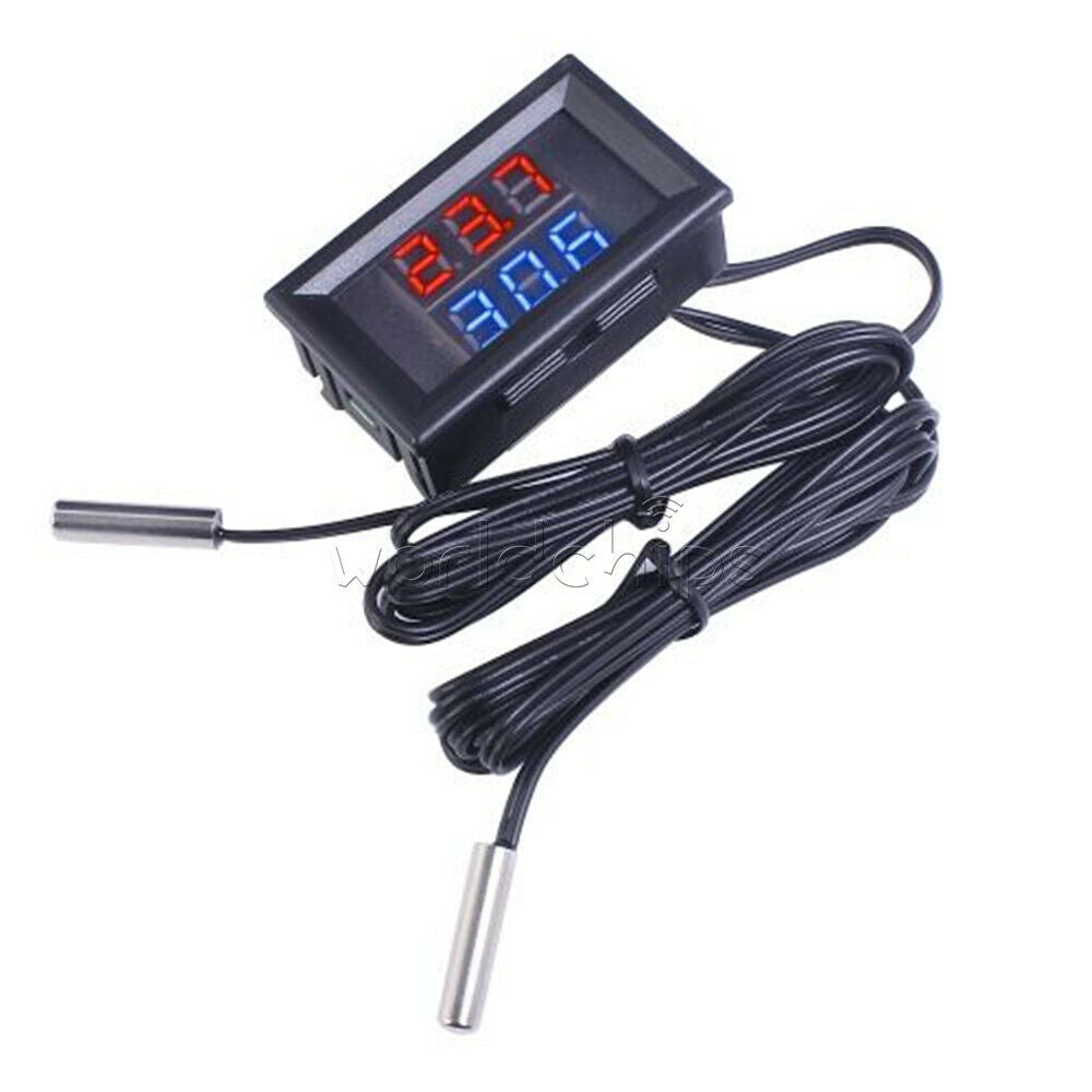 DC4-28V Thermometer Digital Temperature Sensor NTC Metal Probe Dual LED Display