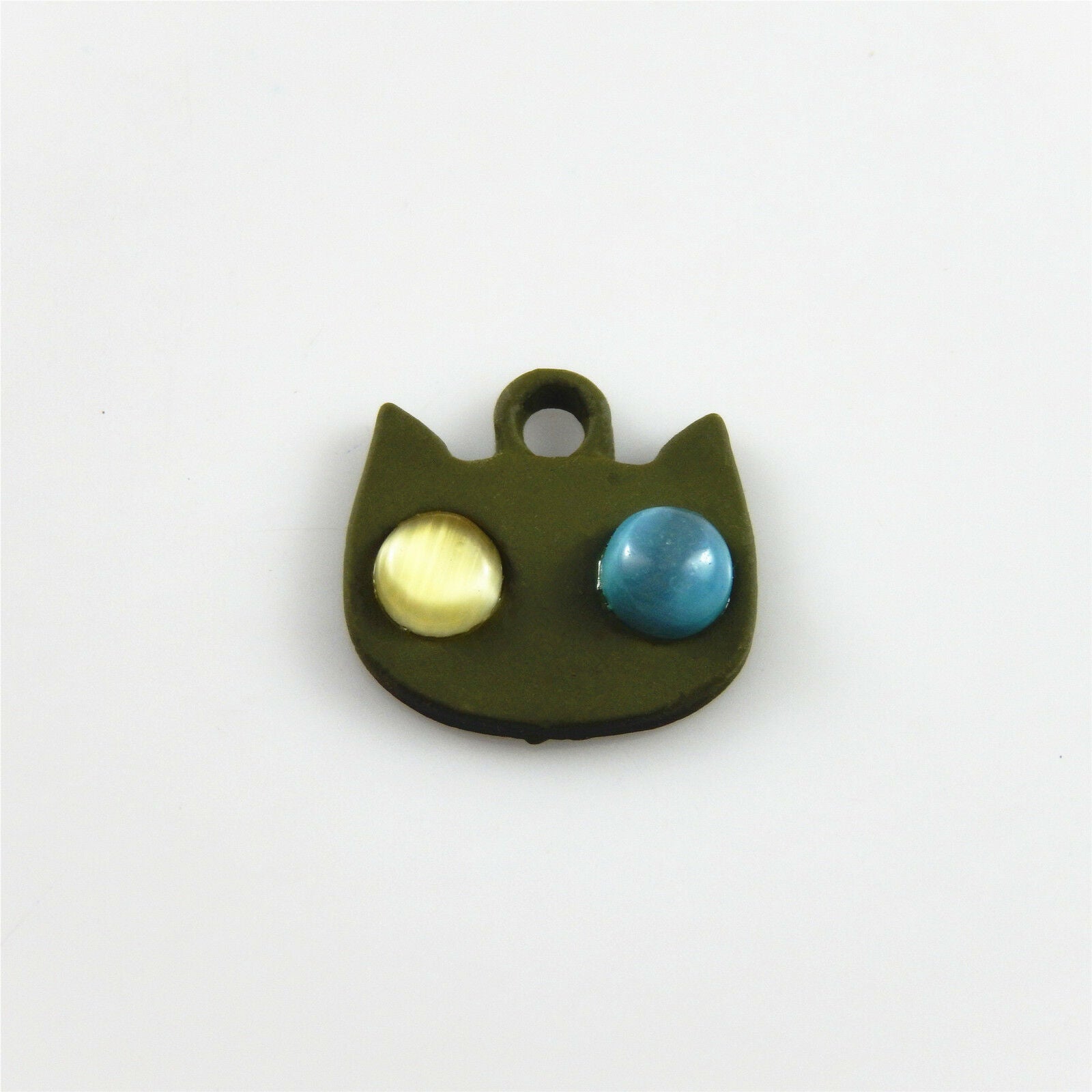 10 pcs Matte Green Cat Head Charm Pendant Jewelry Crafts Alloy Frosted 13*13*4mm