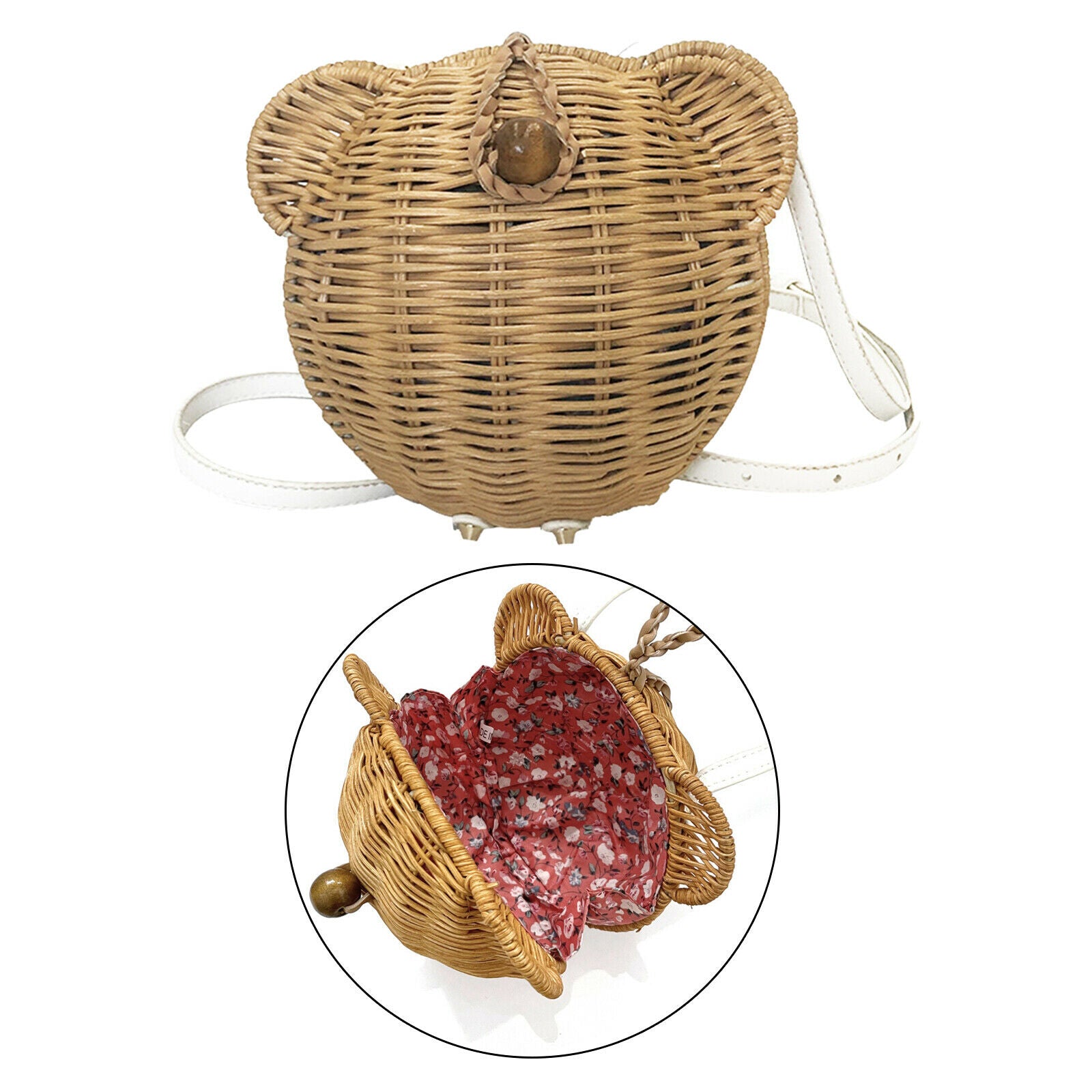 Mini Straw Bag Summer Travel Rattan Purse Handwoven Round Handbag Photo
