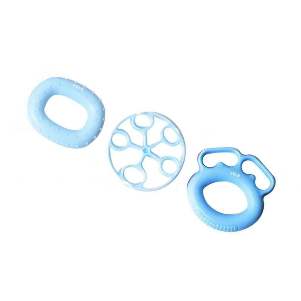 3Pcs Silicone Hand Finger Grip Ring Muscle Power Training Exercise Blue 40LB