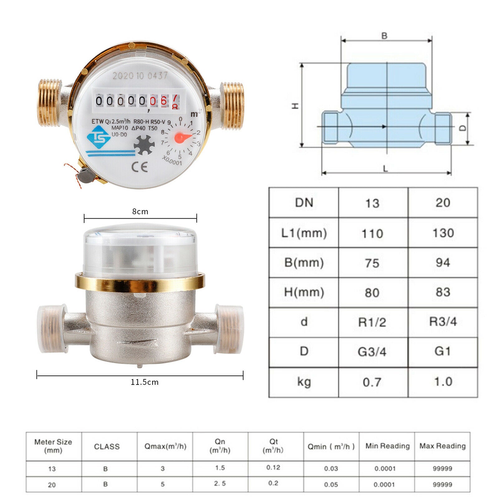 Mechanical Rotor Water Meter with Accessories Flow Meter Water Meter 3/4 Inch