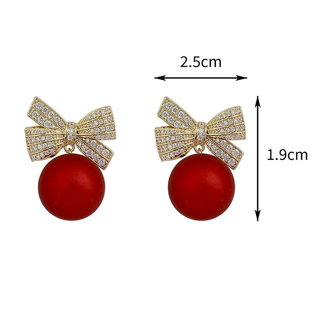 Festive Crystal Bow Knot Rhinestone Red Stud Earring Birthday Gift for Women
