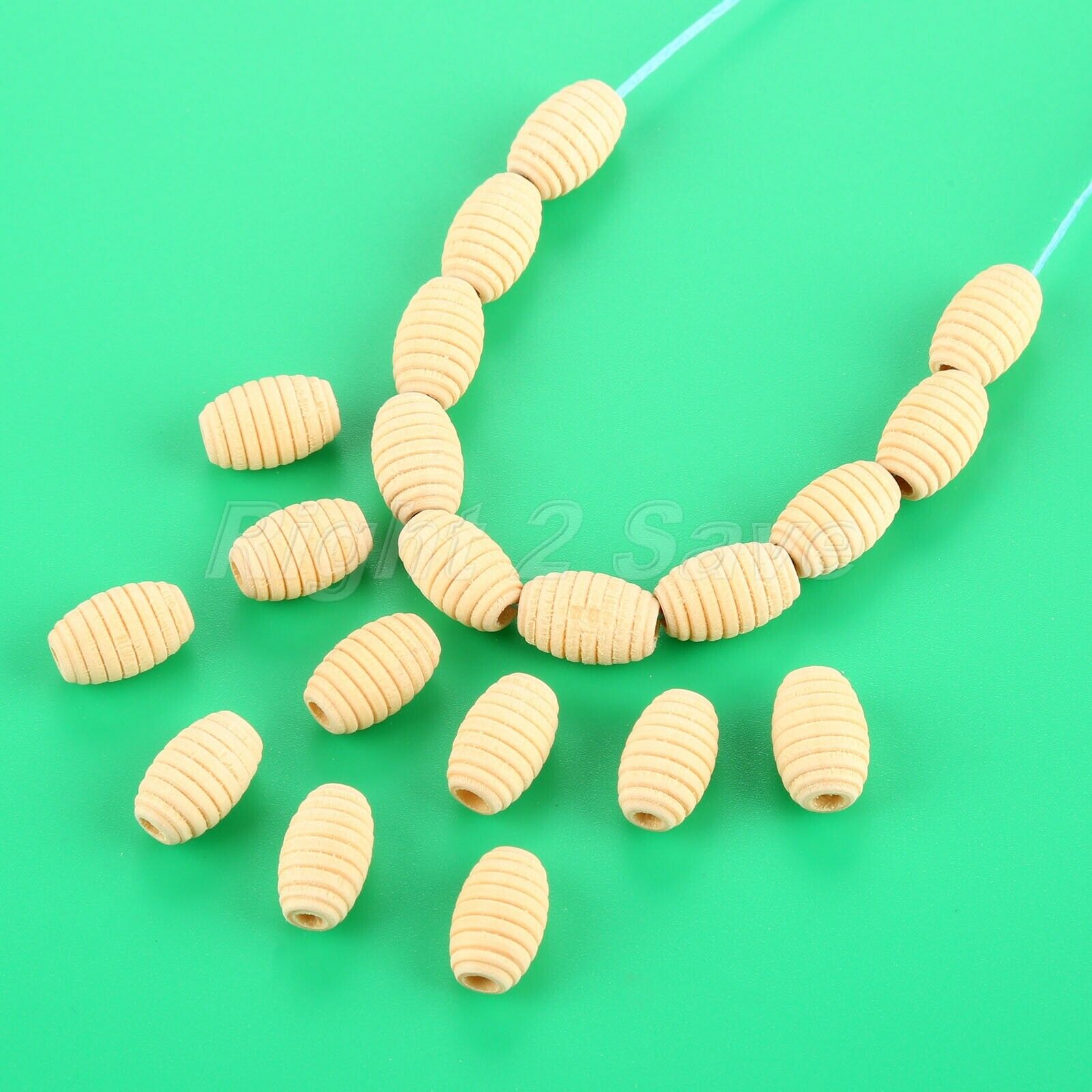 50pc Natural Unfinished Wooden Bead Screw Whorl Wave Charms DIY Jewelry Findings