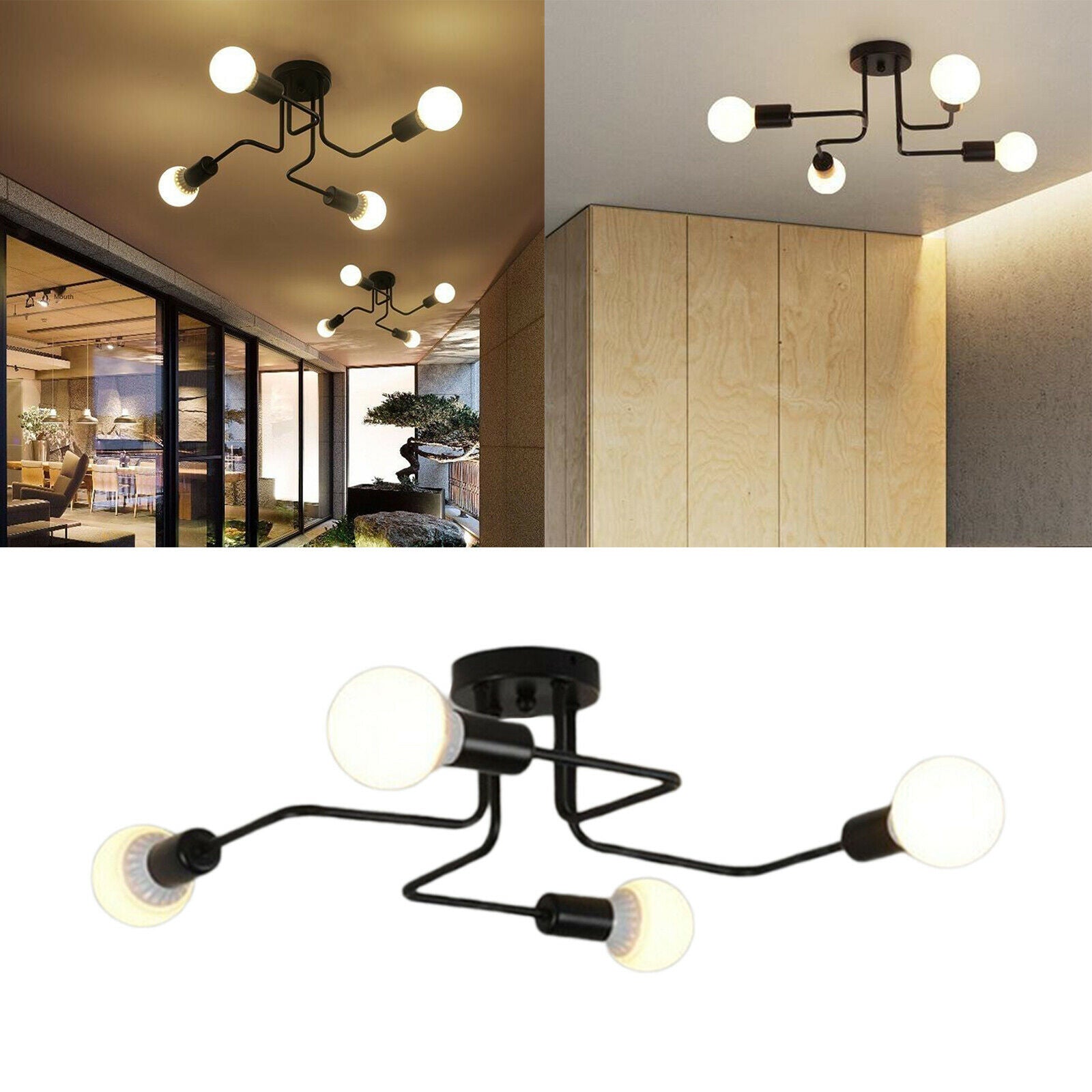 2X Ceiling Light  Retro Wrought Iron Large Black Chandelier Ceiling Lamp 4-Head