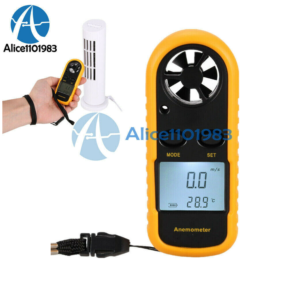 Digital LCD Wind Speed Gauge Air Velocity Meter Anemometer NTC Thermometer
