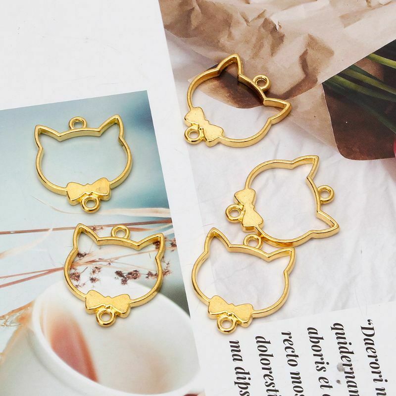 5Pcs Cute Bowtie Cat Blank  Frame ResinPendant Open Bezel Setting Jewelry Making
