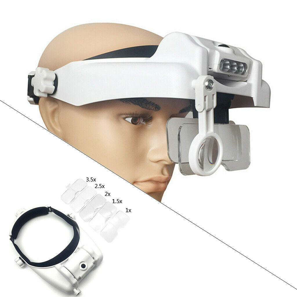 Jewelers Headband LED Light Head Loupe Bright Illuminated Magnifier w/ Lens