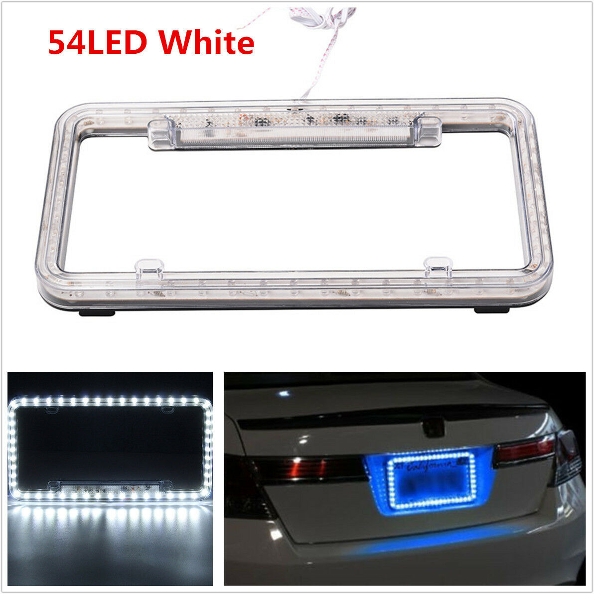 Universal 54 LED 12V Lighting Acrylic Plastic Car License Plate Cover Frame Kit