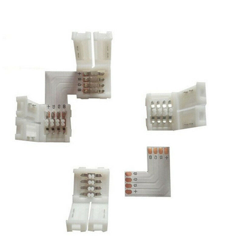 10x 4-pin 90-Degree L-Shaped Solderless Coupler Connector for 10mm RGB LE.l8