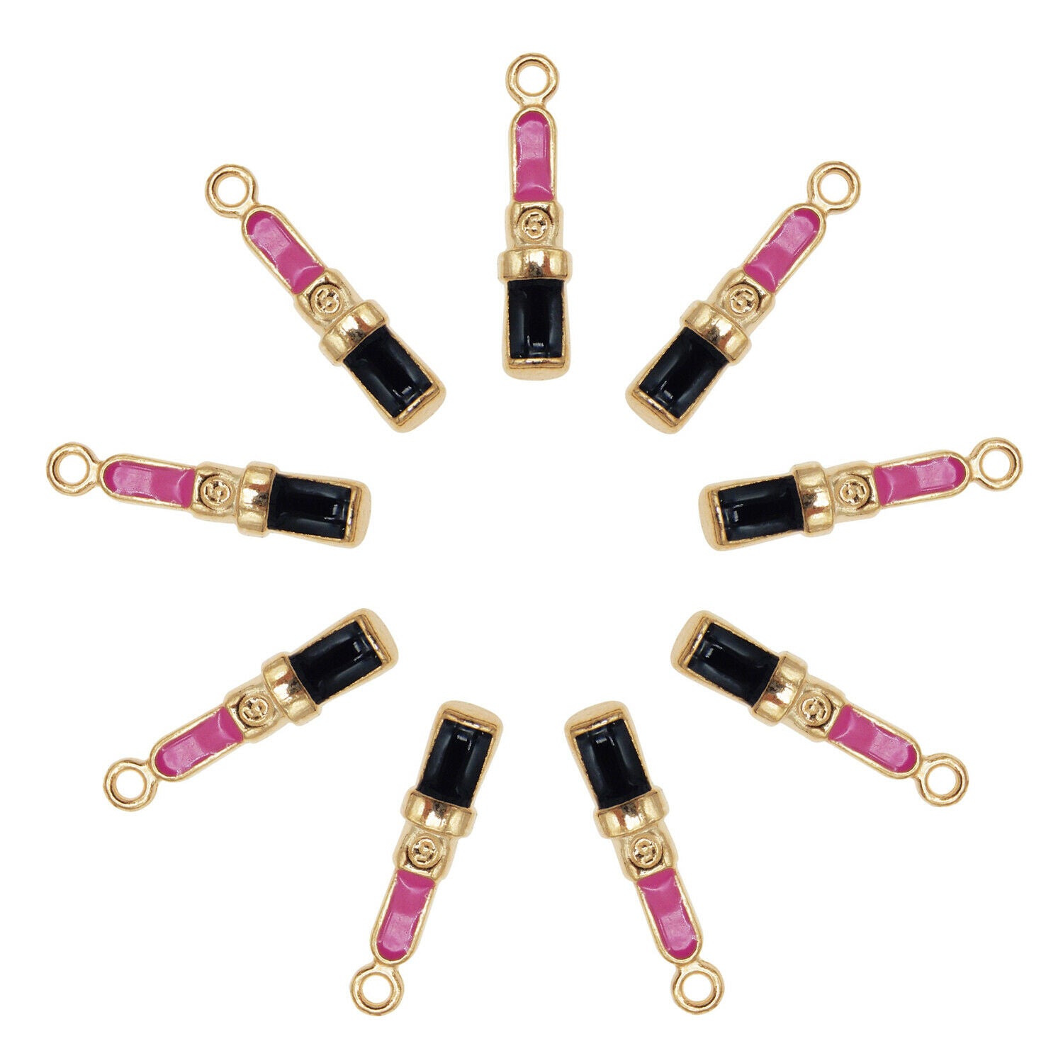30PCS 19x4mm Mixed Colors Alloy Enamel Rose Lipstick Charms Pendant DIY Findings