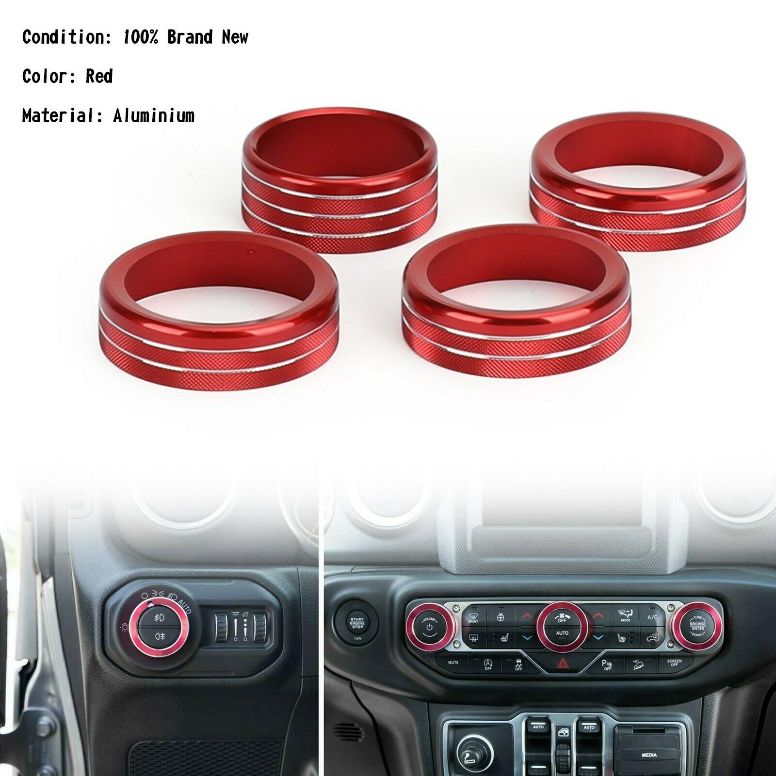 4X AC Headlight Switch Ring Cover Trim For Wrangler JL 2018+ Red US CN