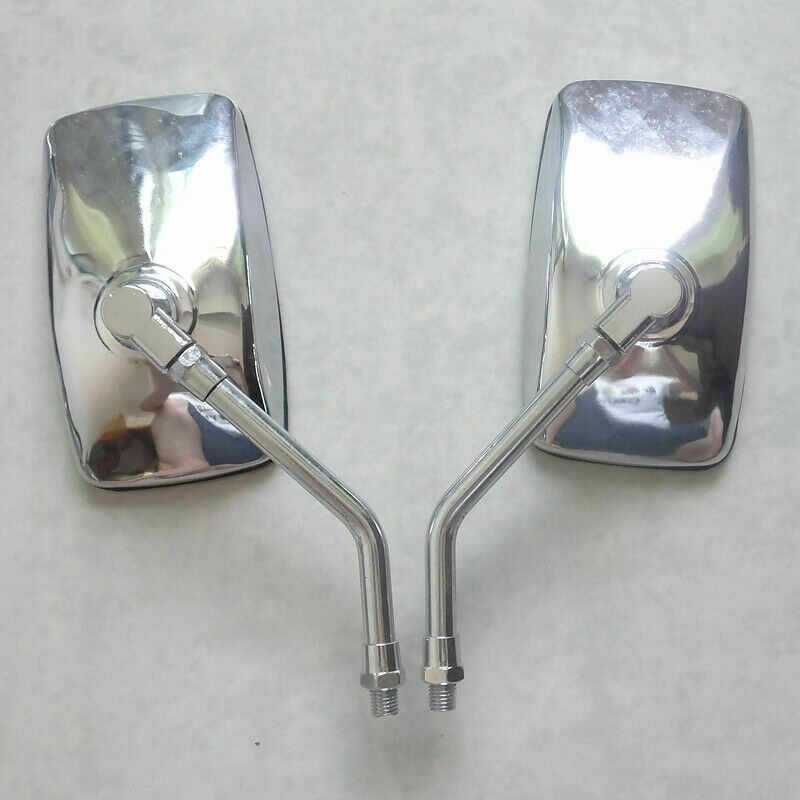 2PCS Chrome Motorcycle Rectangular Rearview Mirrors Clear Glass Adjusted Mirrors