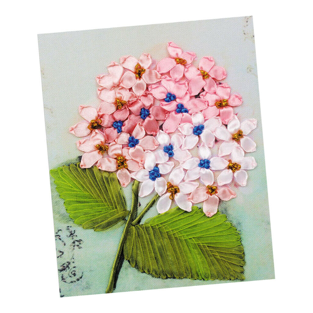 2 Pieces Ribbon Embroidery Kit For Beginner Flower Pattern DIY Home Decor