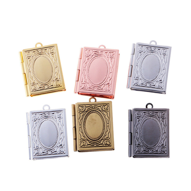 6Pcs Mixed Colors Photo Frame Book Locket Pendant Charm for DIY