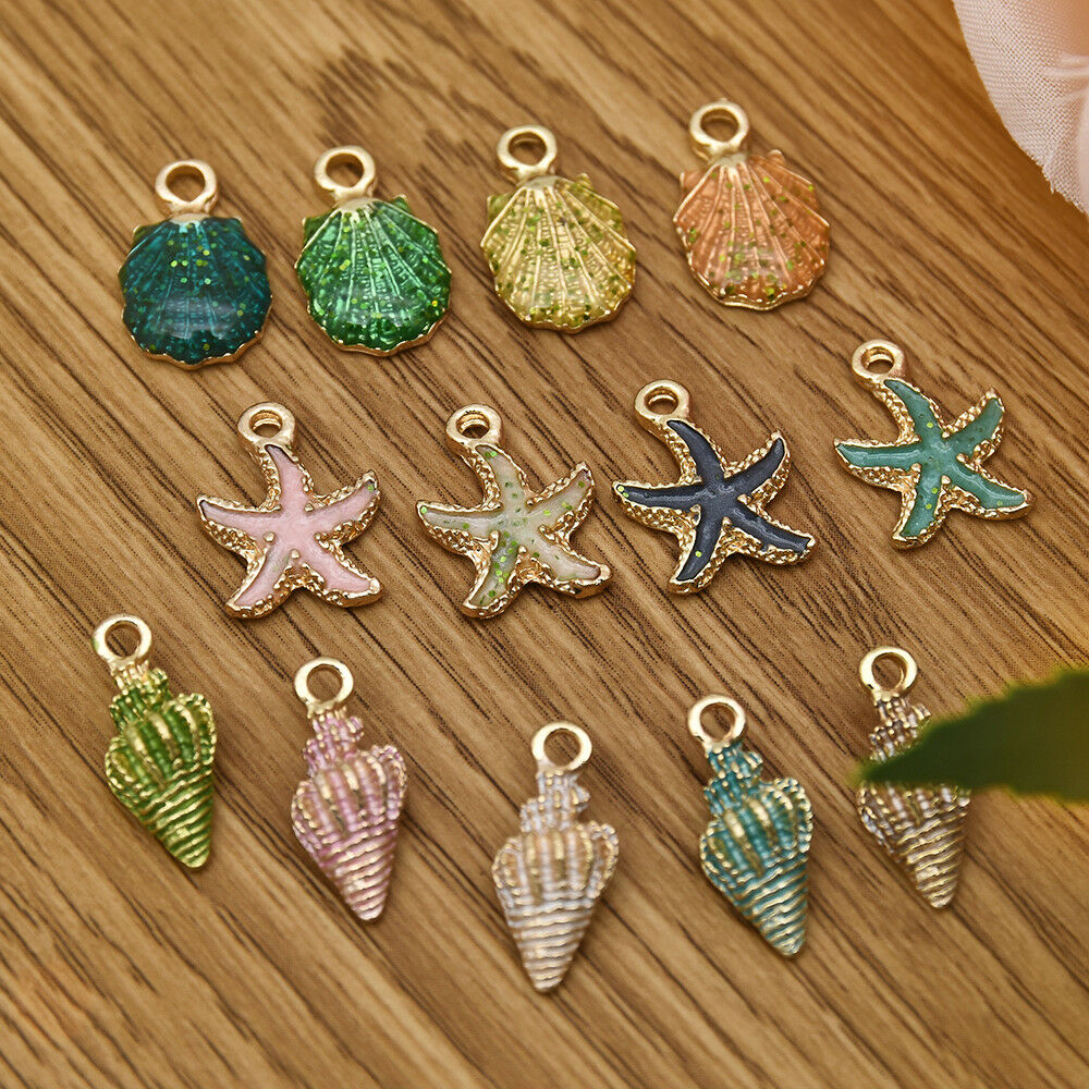 13Pcs Enamel Conch Sea Shell Pendant DIY Charms Jewelry Making Handmade Findings