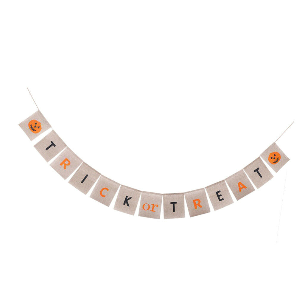 Trick or Treat Pumpkin Halloween Burlap Bunting Banner Garland Decoration