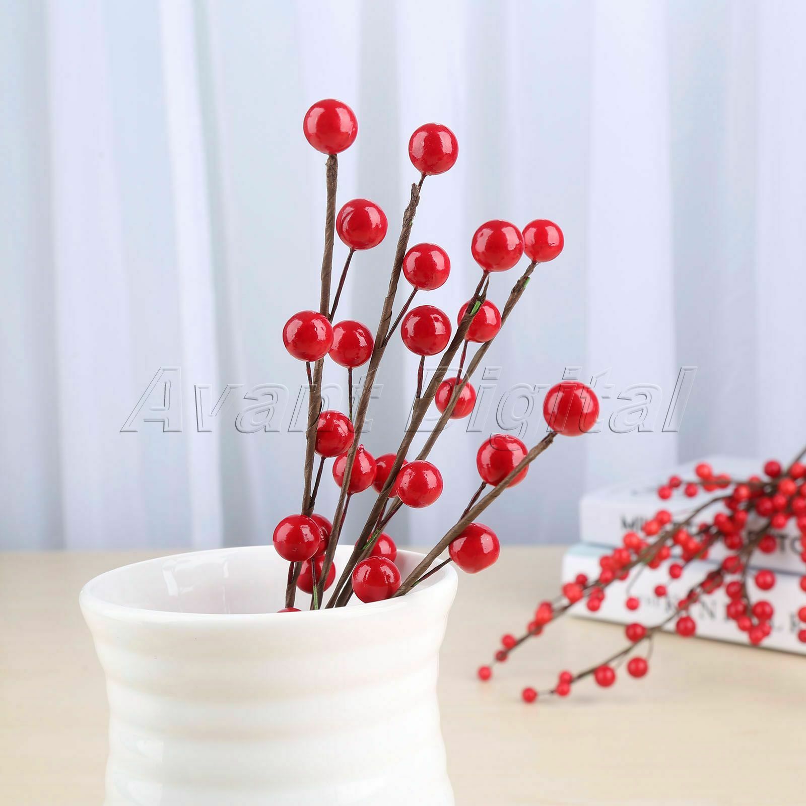 Decoration Red Artificial Holly Berries Branch DIY Christmas Berry Wreath 10Pcs
