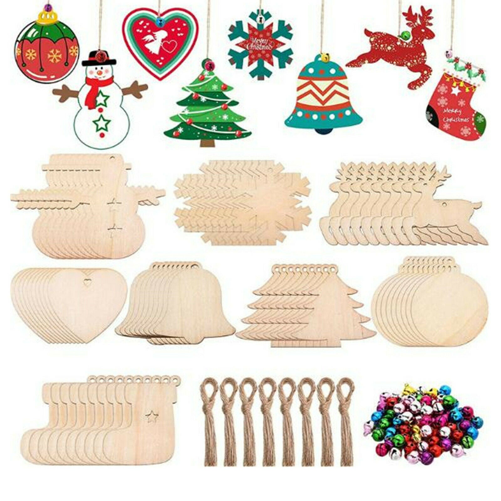 40PCS Mixed Christmas Wood Tree Deer Snowman Hanging Xmas Tree Decor Ornament