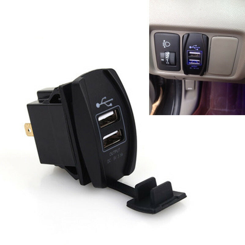 3.1A Dual Blue LED USB Car Power Supply Charger Port Socket Waterproof 12-24V DC