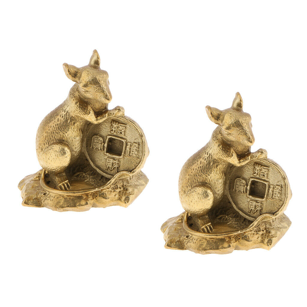 Brass Chinese Zodiac Rat Sculpture Feng Shui Fortune Symbol Ornament Gift