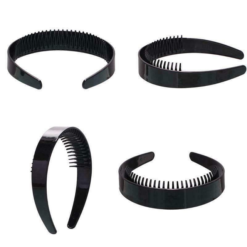 Women 2.5cm Wide Plain Headband with Teeth Comb Black Plastic DIY Hair Hoop