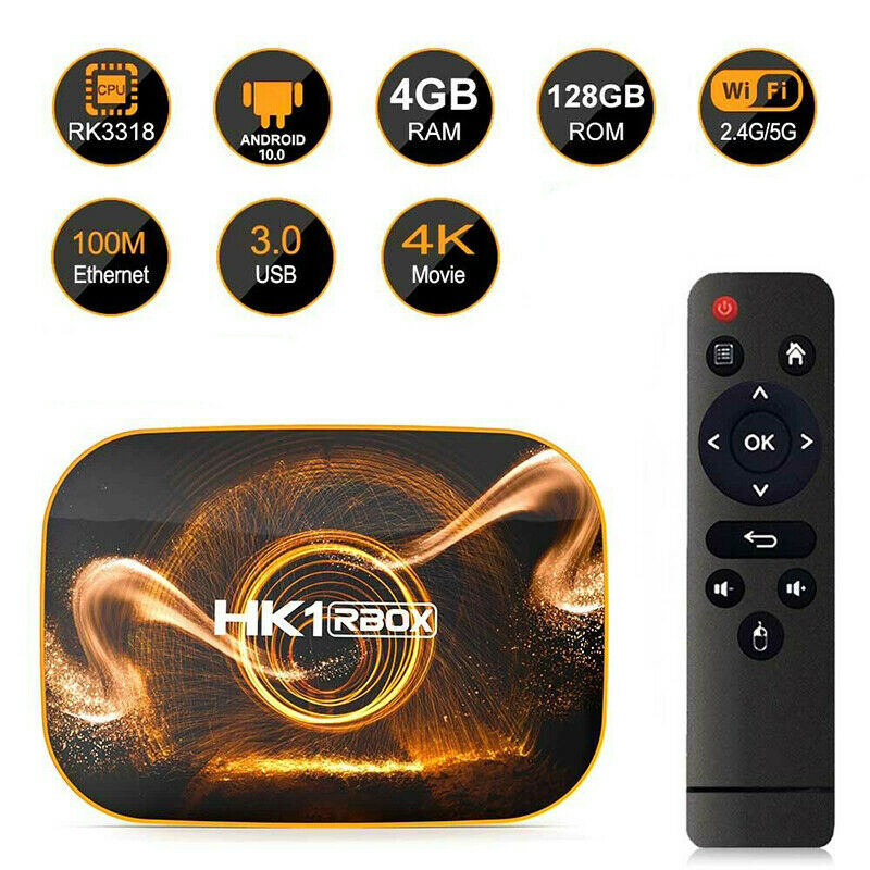 HK1 RBOX Android 10.0 Quad Core 4GB+64GB 4K TV BOX 2.4G/5G WIFI Media Streamer