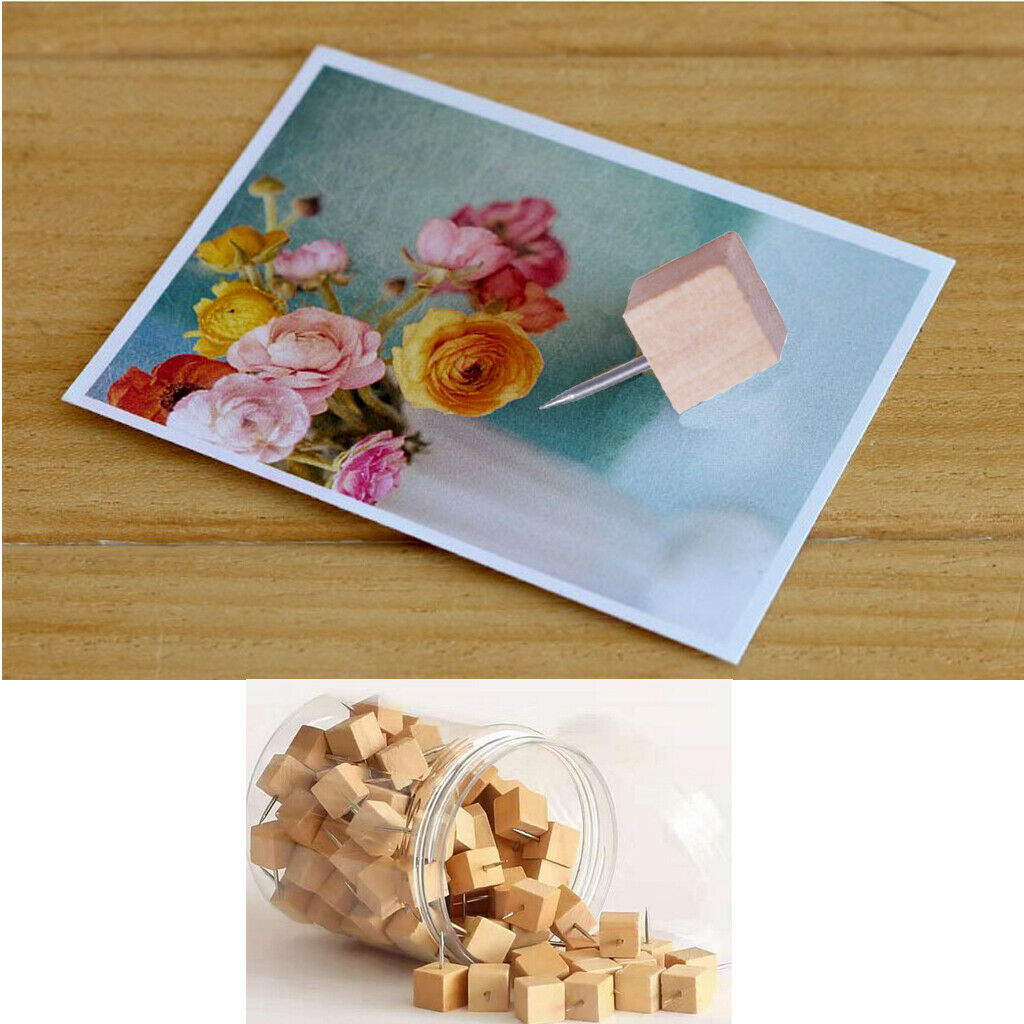 50pcs Push Pins Wood Wooden Thumb Tacks for Cork Boards Map Photo Calendars