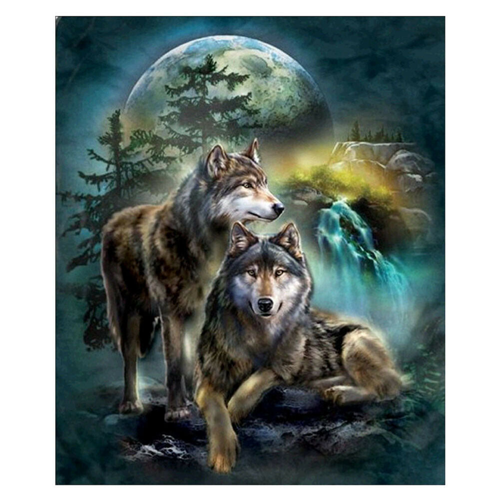 Wolf 5D DIY Round Full Drill Diamond Painting Embroidery Kits Needlework @