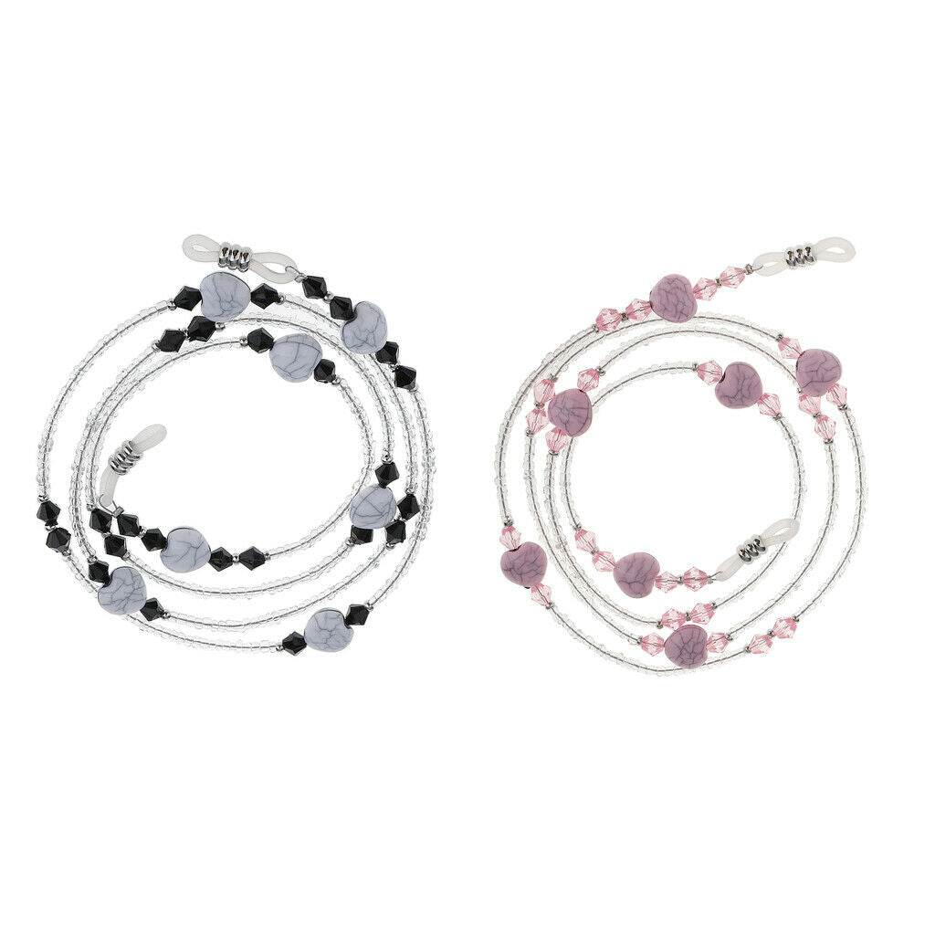 2 Pieces Women Heart Eyeglass Cord Holder Necklace Sunglass Neck Strap Chain