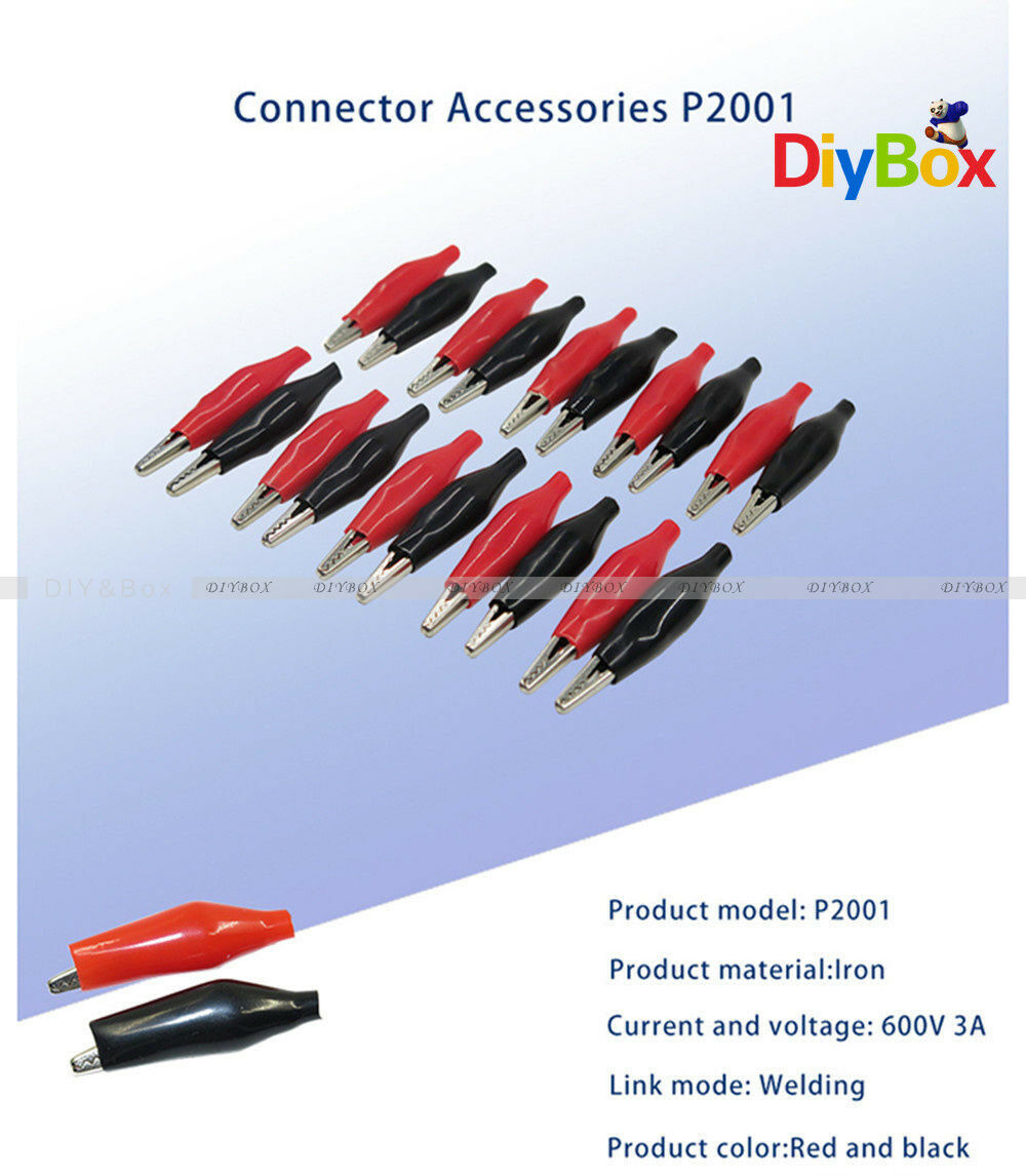20pcs Black Red Soft Plastic Coated Testing Probe Aligator Clips Crocodile P2001