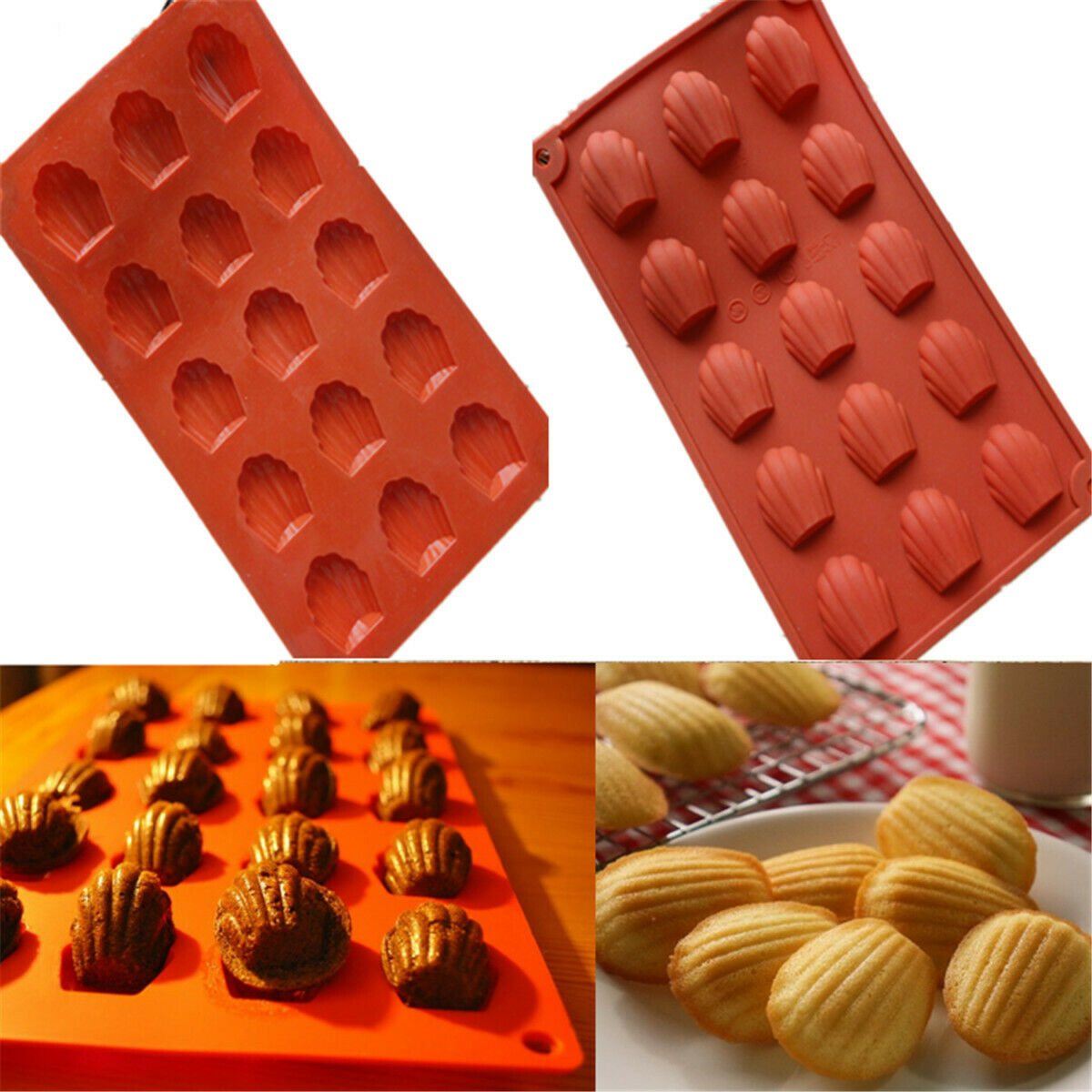 15 holes Madeleine Silicone Cake Baking Mould Pans Shell Biscuit Cookie DIY Mold