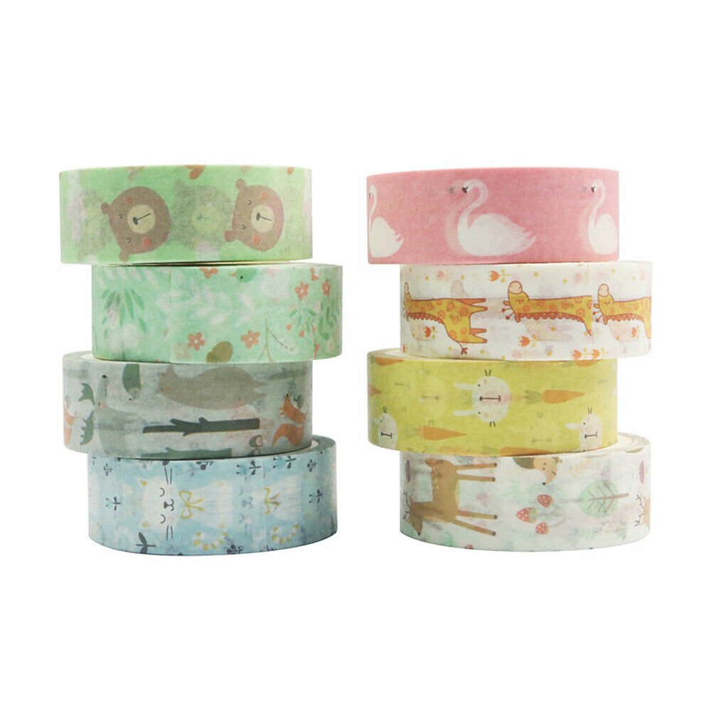 8 Rolls Cute Animal Pattern Washi Paper Tape Stickers Scrapbooking Planner DIY