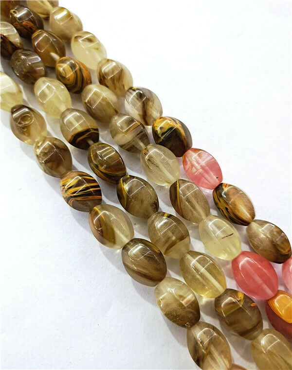 1Strand 14x10mm Brown FIre Cherry Quartz Faceted Olive Spacer Beads 15.5" HH7878