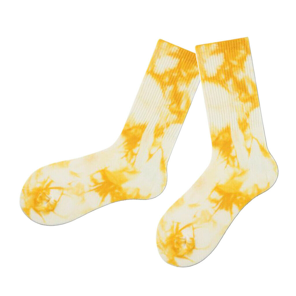 Mid-calf Length Socks Multi Color Cotton Tie Dye Socks - 5 Colors Yellow