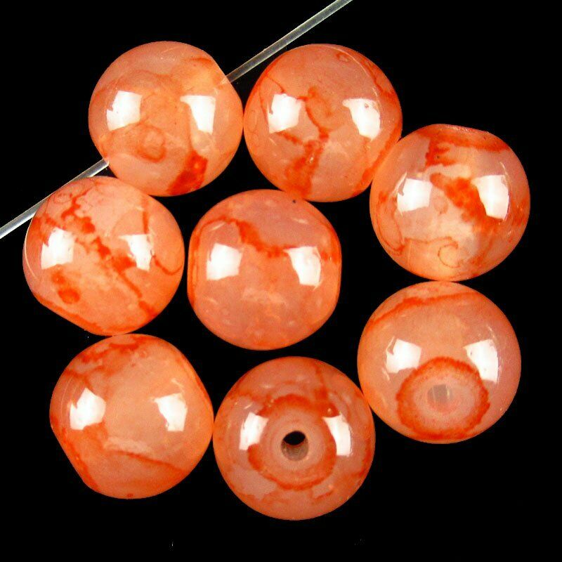 1Strand 10mm Orange Fire/Dragon Veins Agate Ball Loose Bead 15.5 inch A-552TZ