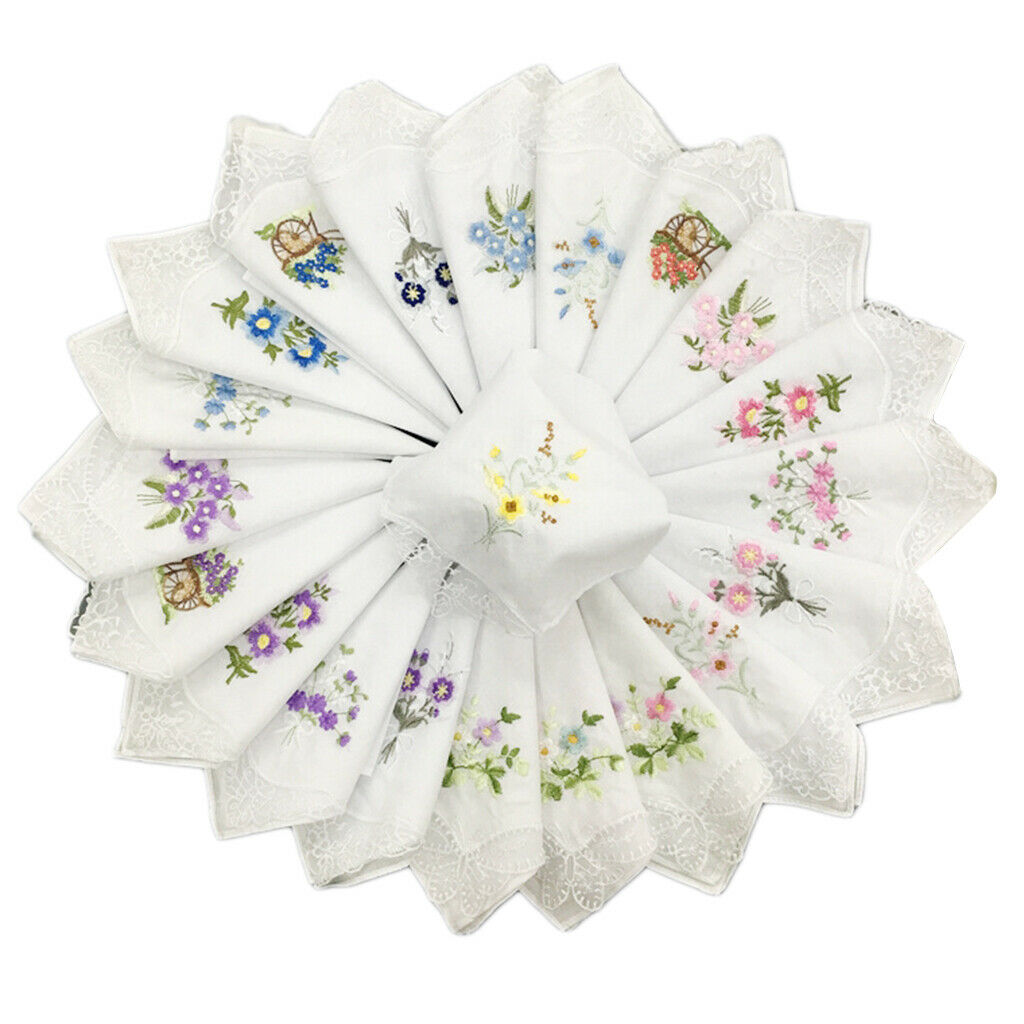 12pack Classic Soft Cotton Handkerchiefs Washable Lace Hankie Lot 28x28cm