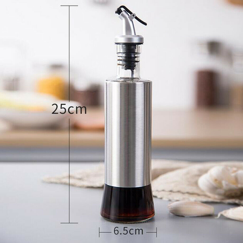 Stainless Steel Castor Oil Bottle Soy Sauce Pot Glass Vinegar Dispenser
